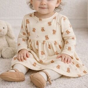 Kate Quinn Pooh Honey Pot 6-12M Bamboo Long Puff Sleeve Drop Waist Dress